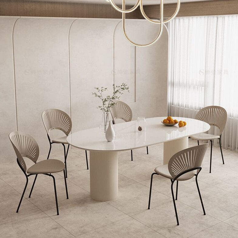 Sintered Stone Luxury White Table Oval Dining Table with Double Pedestal