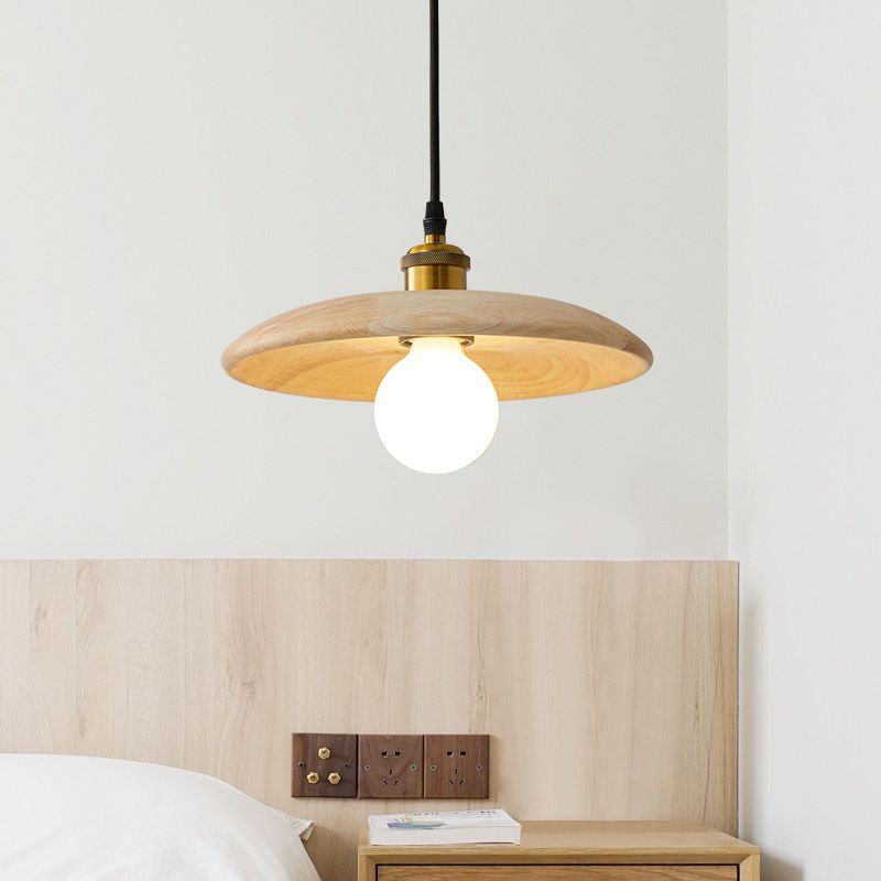 Couvre-pot forme d'éclairage suspendu en bois massif de style moderne 1 lampe de suspension légère pour le chevet