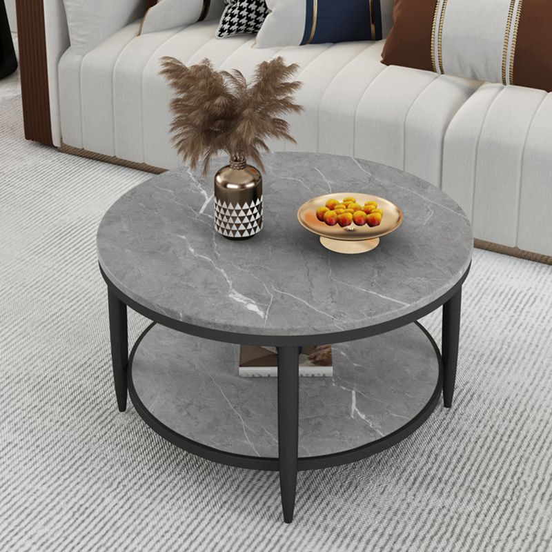 Slate Round Coffee Table Glam 4 Legs Coffee Table with Storage