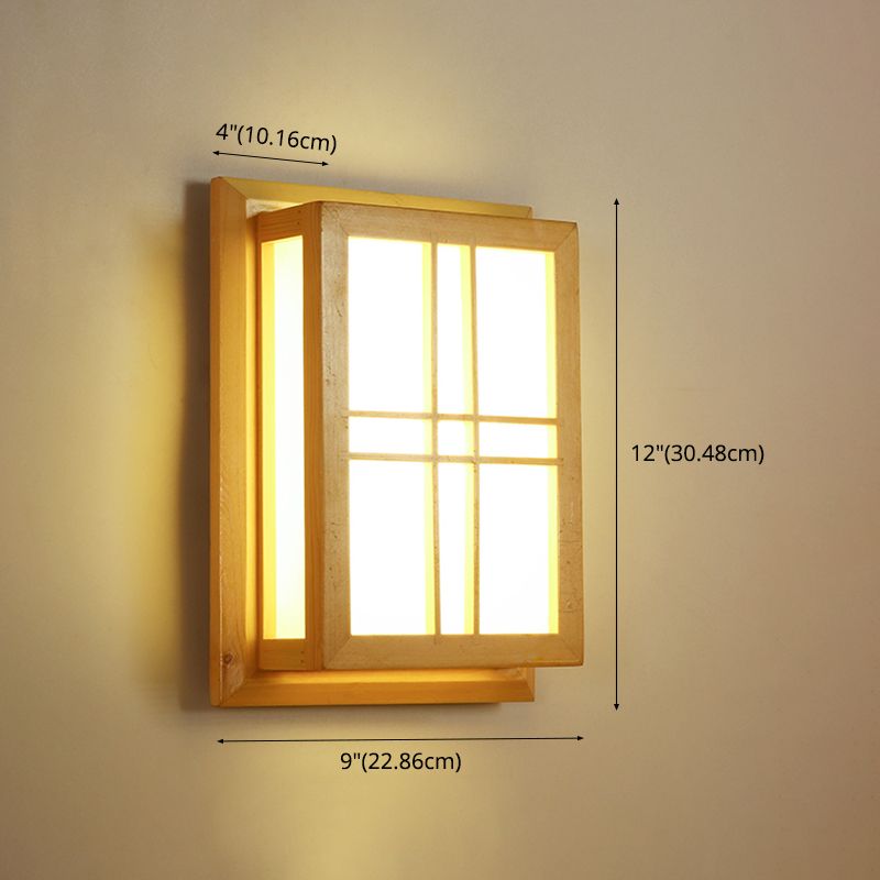 Rectangular Wood Wall Light Japanese 1-Light Wall Mount Light for Dining Room