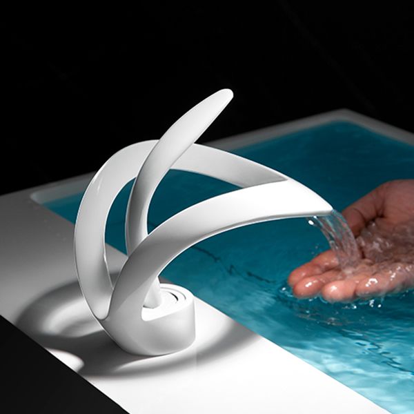 Unique Moedern Faucet Bathroom Lever Handle Waterfall Spout Faucet