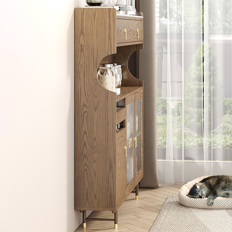 Contemporary Storage Cabinet Wooden Glass Doors Dining Hutch with Drawers