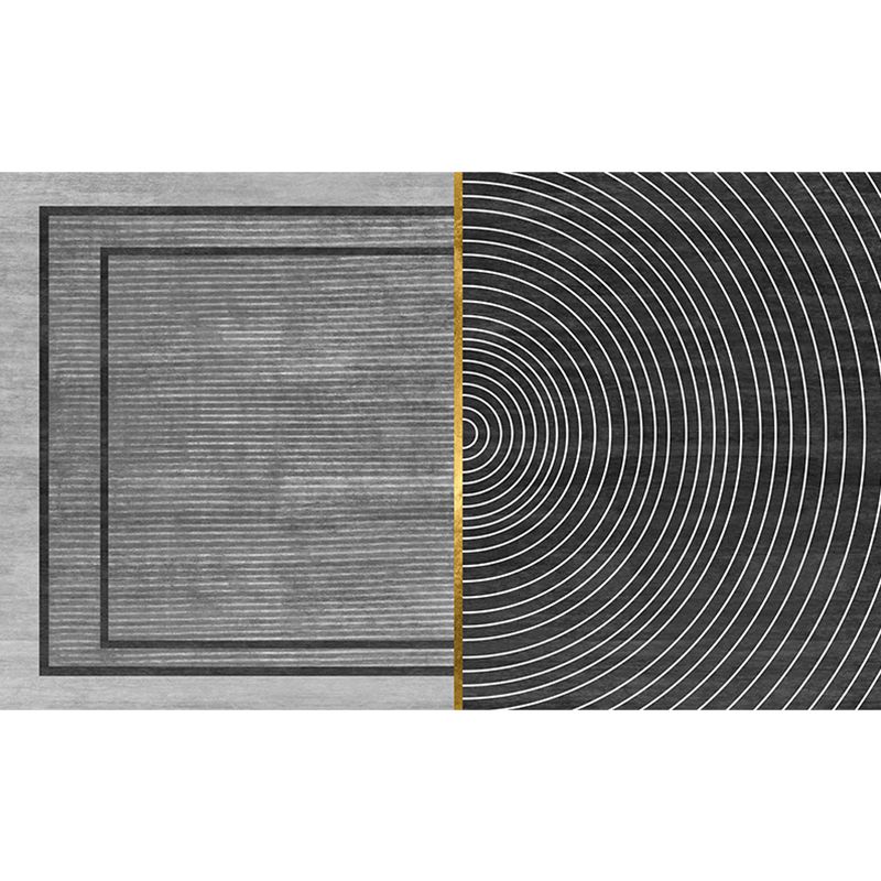 Black Geometry Pattern Rug with Stripe Polyester Modernist Area Rug Washable Anti-Slip Backing Rug for Study