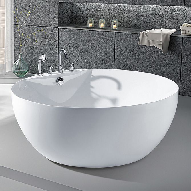 Modern Freestanding Round Bathtub Center Drain Bathroom White Tub