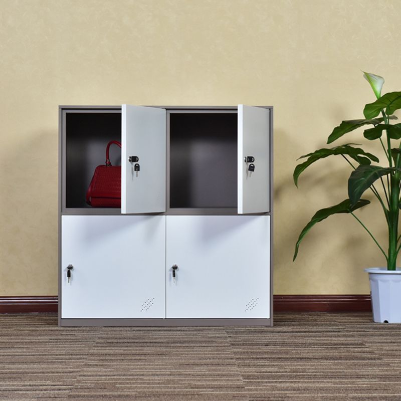Contemporary Non-Hanging Armoire with Hinged Doors White and Brown Metal Storage Cabinet
