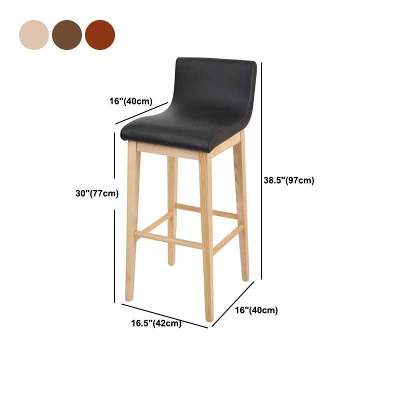 Low Back Leather Counter Stool Modern Ash Solid Wood Base Bar Stool