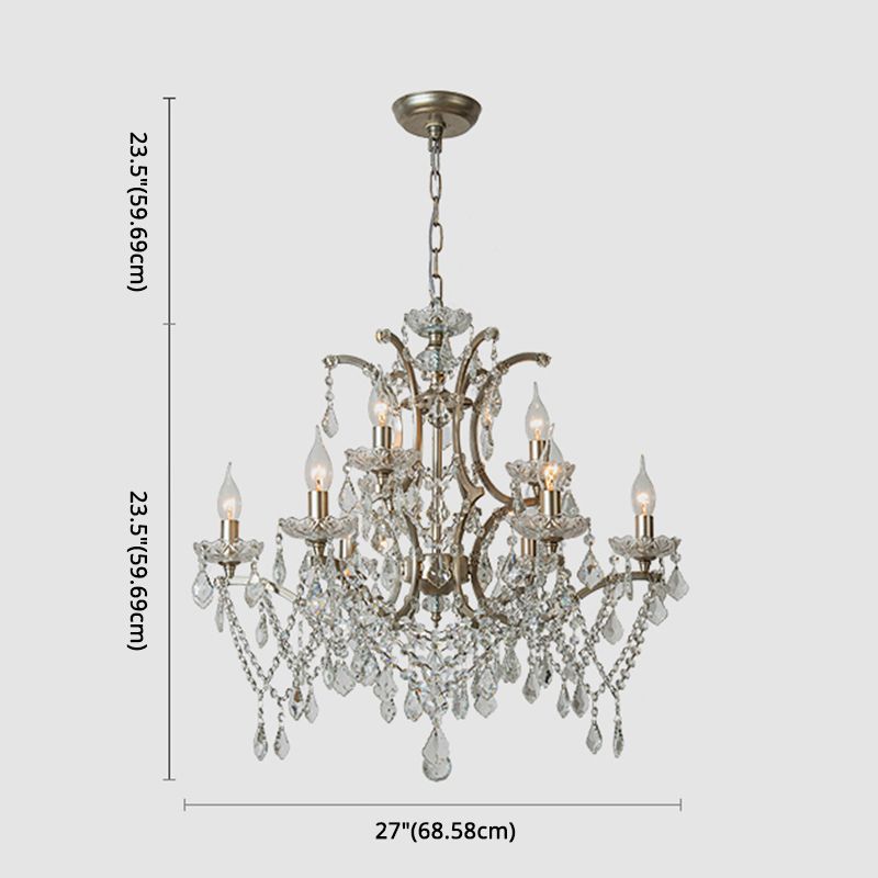 Rustic Style Crystal Large Chandelier Metal Candlestick Design Lighting Pendant with 23.6" Suspension Chain