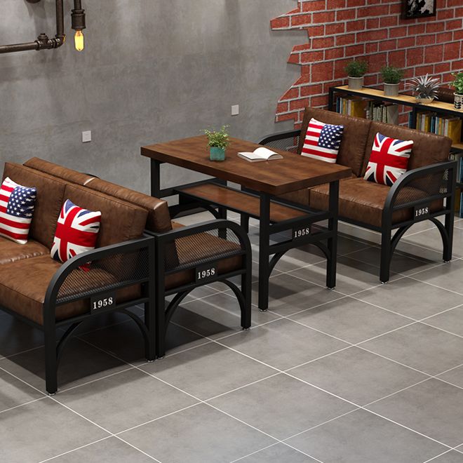 Industrial Style Solid Wood Dinner Room Kitchen Table Brown Metal Base Table for Dinning Room