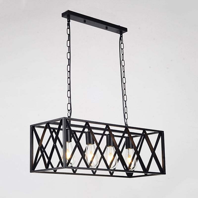 Rectangular Shape Pendant Light Modern Style Metal 4/6 Lights Hanging Lamp in Black