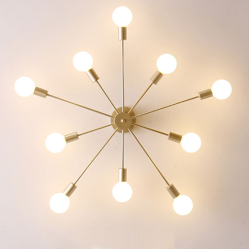 Multi Light Semi Flush Light Industrial Sputnik Metal Ceiling Lamp for Bedroom