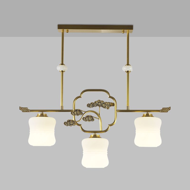 Moderne Zylinderinselbeleuchtung Glasglas 3 Lichthängerleuchten in Gold