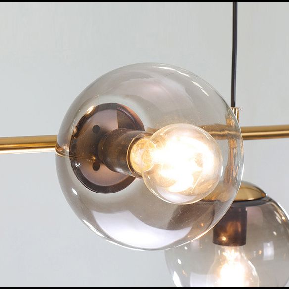 Smoke Grey Glass Orb Pendant Lighting Postmodern Island Ceiling Light for Dining Room