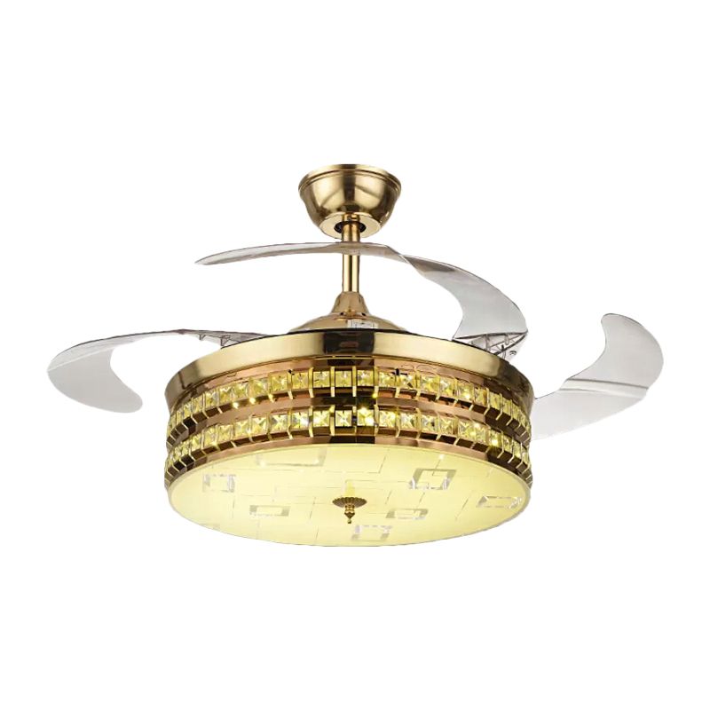 Lámpara de ventilador colgante de 19 "W Drum Simplicidad plateada/Gold LED Semi Lighting con 3 cuchillas