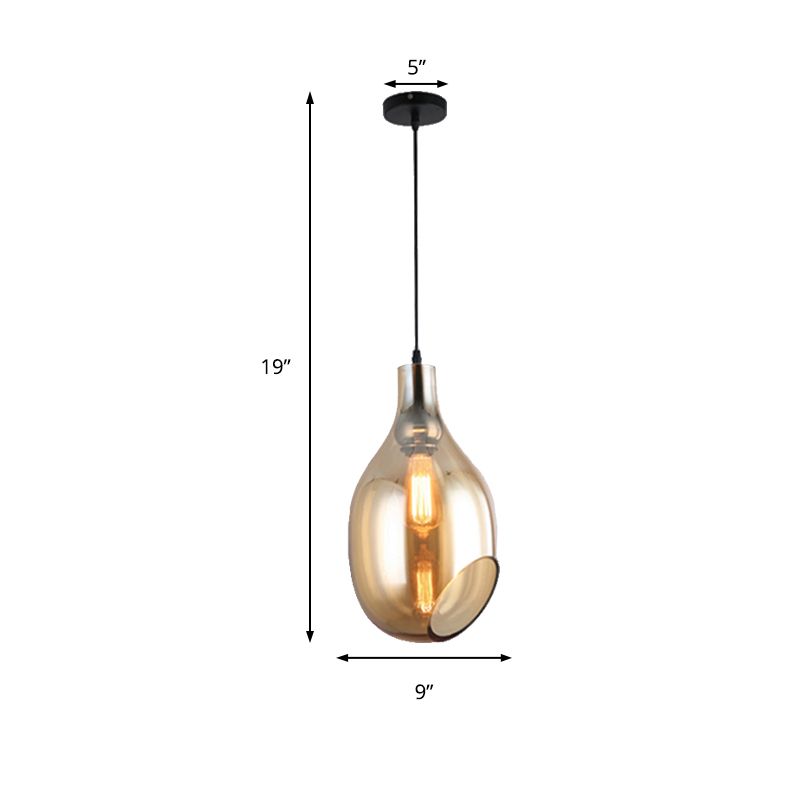 Bottle Pendant lampe moderniste bleu / ambre verre 1 lumière nickel suspendu luminaire pour chambre à coucher
