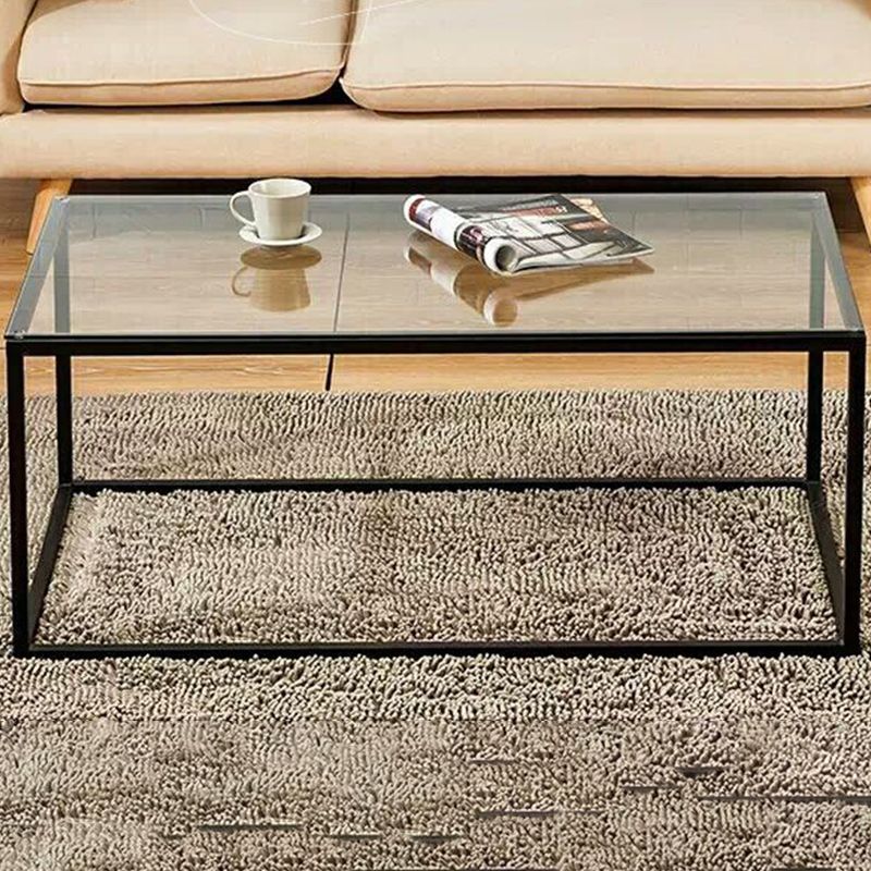 Modern Style Rectangular Glass Coffee Table 17.7-In H Metal Frame 1 Single Cocktail Table