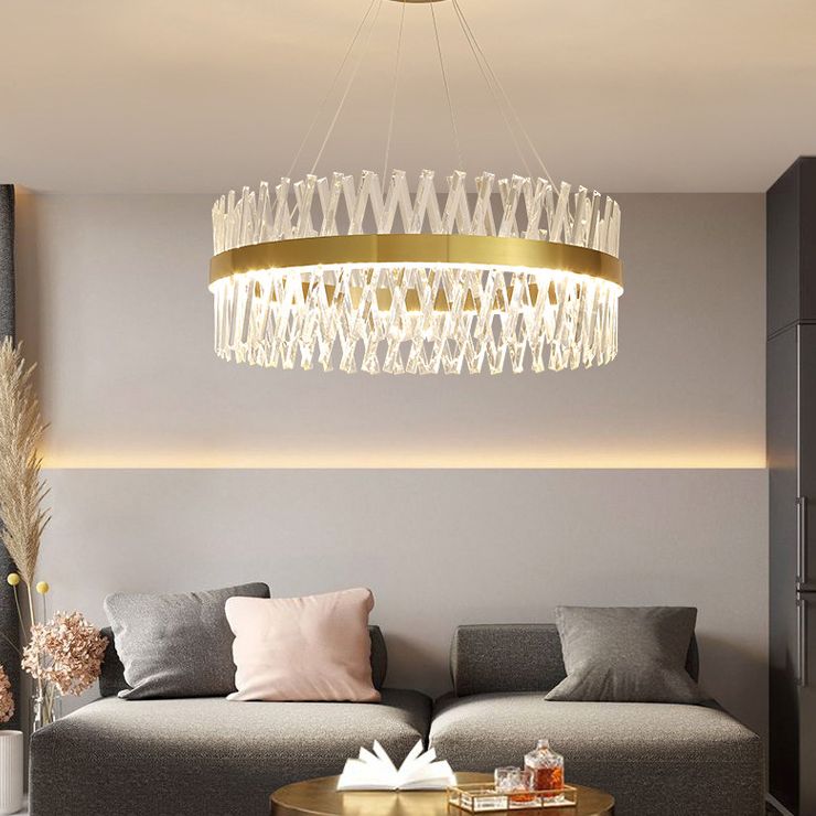 Postmodern Simple Geometric Pendant Light K9 Crystal Strip Bedroom LED Island Light in Gold