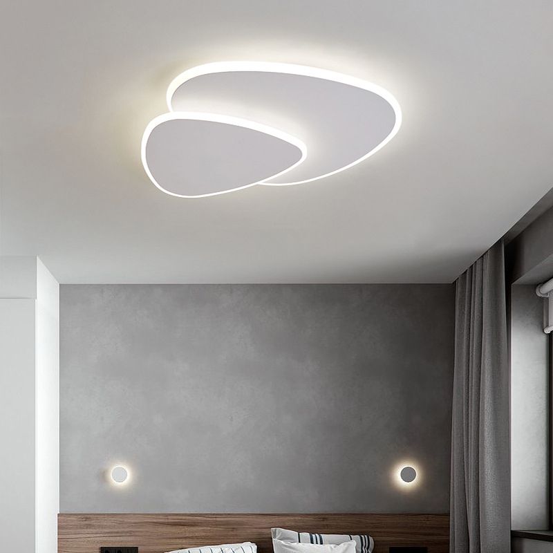 Plafonnier LED en acrylique blanc de style concis et moderne, plafonnier ovale à 2 lumières en fer
