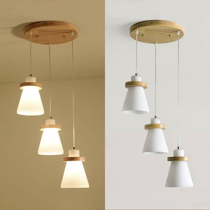 Lampe suspendue à teinte effilée blanche avec une canopée ronde de style lait simple éclairage pendentif en verre en blanc pour le bureau