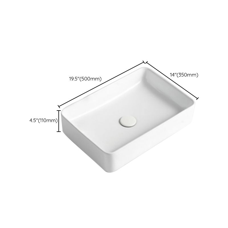 Modern Bathroom Sink Porcelain Rectangular Vessel Bathroom Sink with Pop-Up Drain