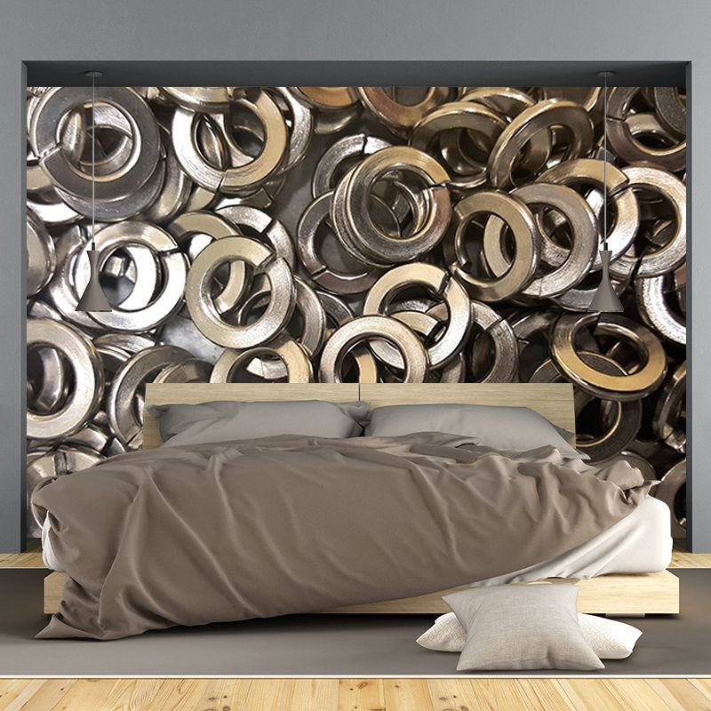 Metal Nut Industrial Mural Wallpaper for Cafeteria Living Room, Waterproofing