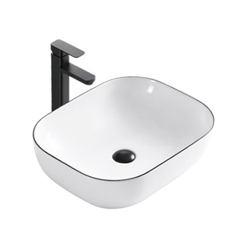 Modern Bathroom Sink Porcelain Rectangular with Overflow and Drain Assembly Basin Sink
