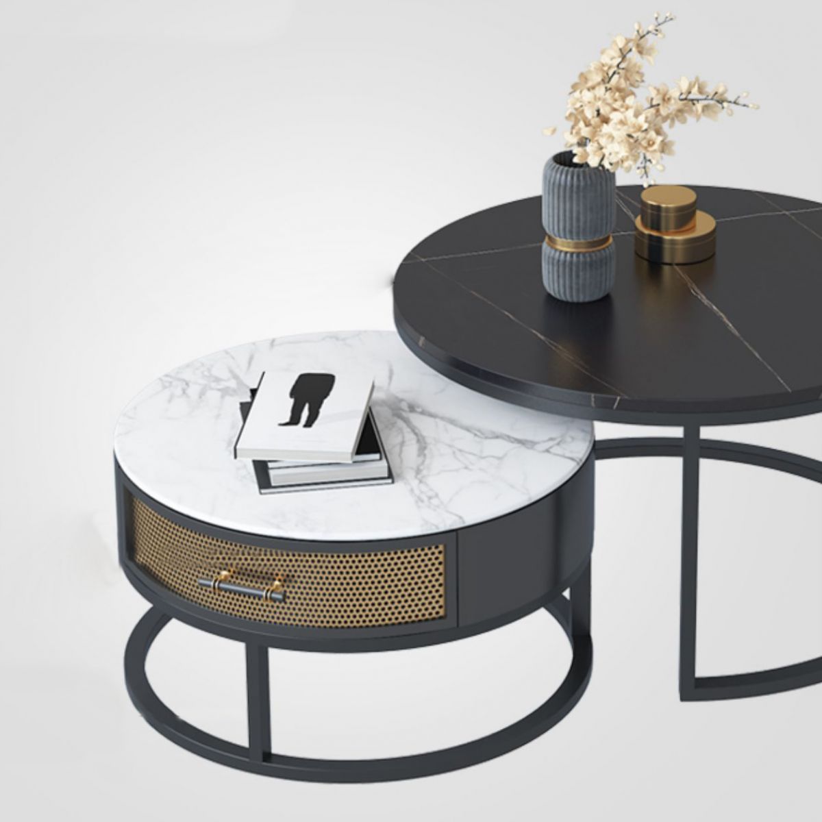 Frame 2 Nesting Coffee Table Set Modern Slate Cocktail Table with Drawer