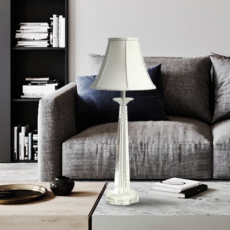 Clear Crystal Bell Night Light Traditional 1 Light Living Room Table Lamp in Light Gray