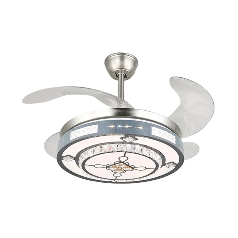 Runde Hanging Lüfterlampenlampe Moderne Kristall 19 "breites LED Silber Semi Flush Mount Light, 4 Klingen