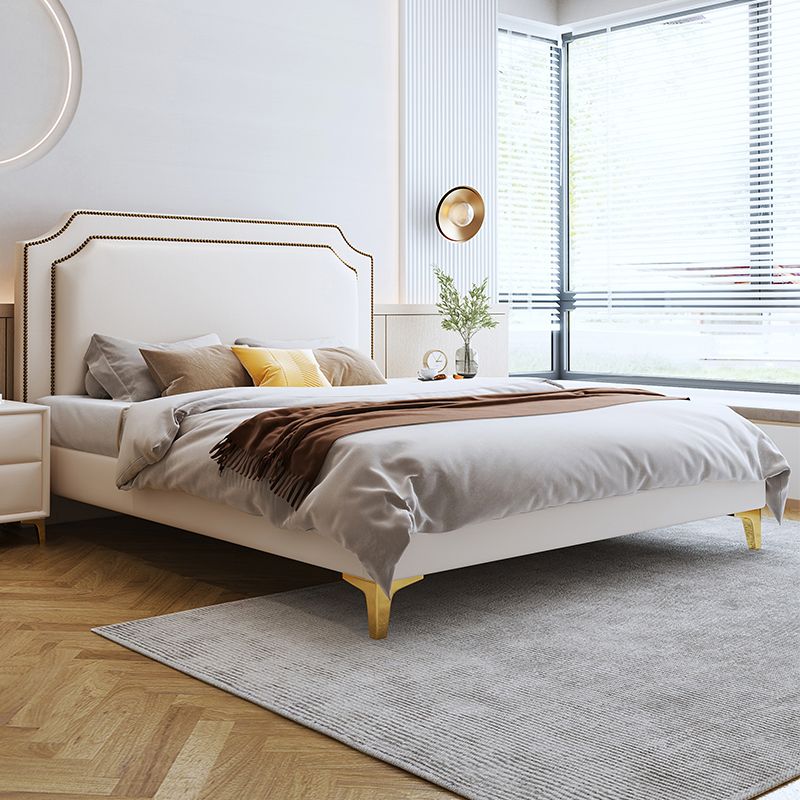 Scandinavian 42.91" Tall Wood Standard Bed, White Scooped Headboard Bed