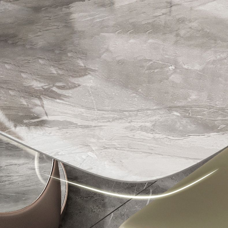 Glossy Gray Dinette Table with Metal Base Traditional Luxury Dining Table for Home
