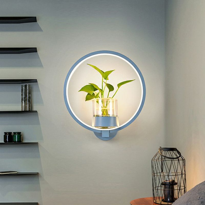 Artistic Loop Shaped Wall Lamp Metal Bedside Wall Sconce Light with Clear Glass Plant Pot