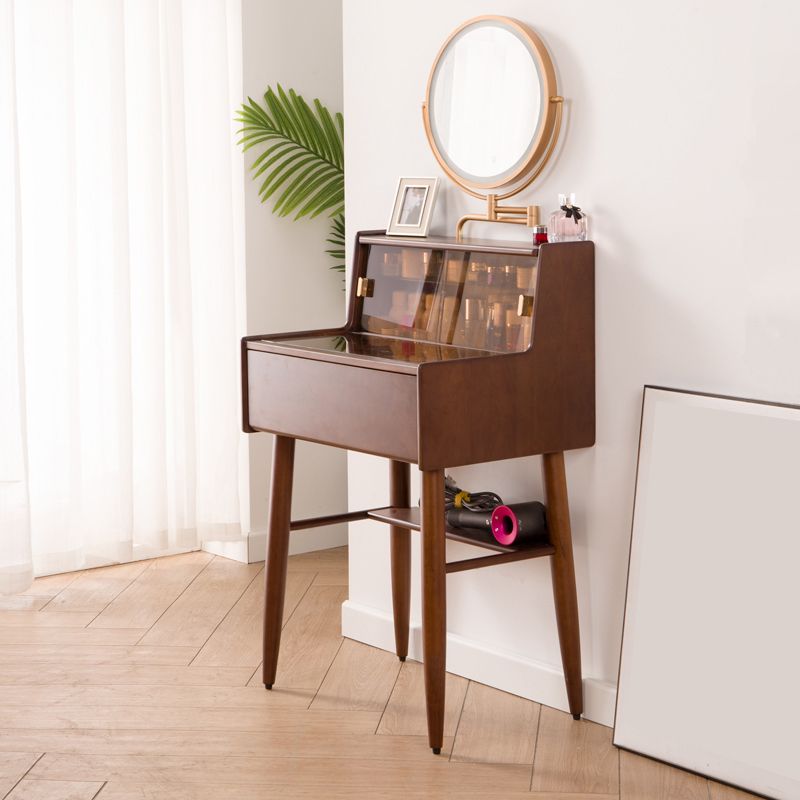 Modern Vanity Table and Stool Set Wooden and Glass With Drawer Vanity Desk