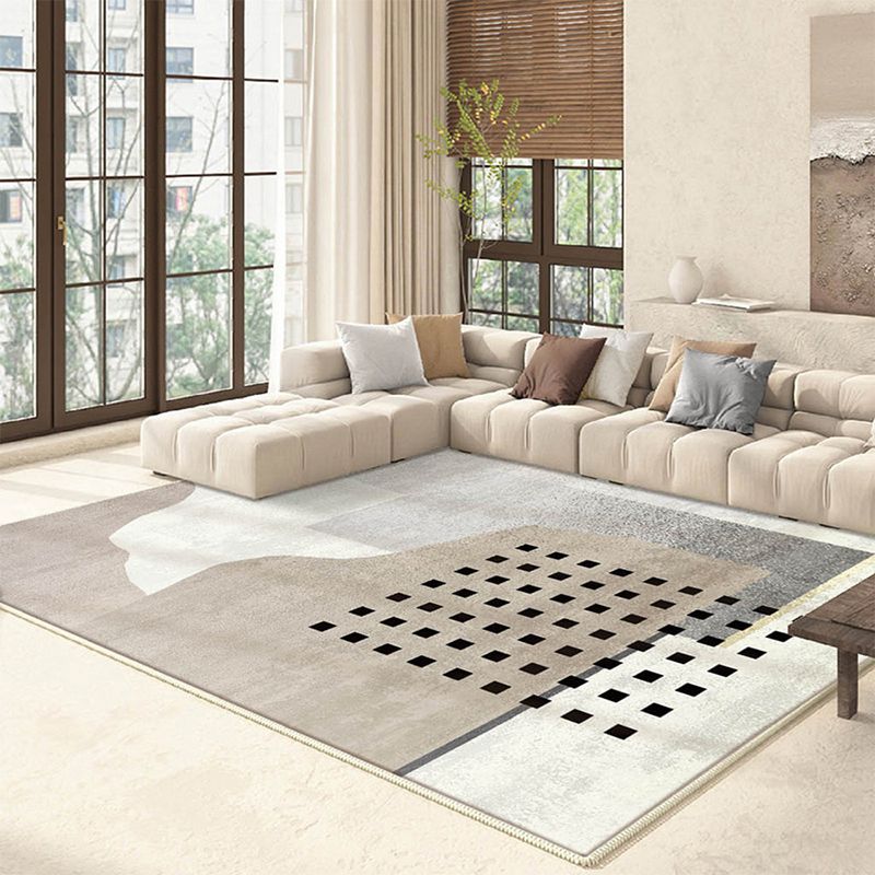Light Brown Simple Rug Polyester Line Rug Non-Slip Backing Area Rug for Home Decor