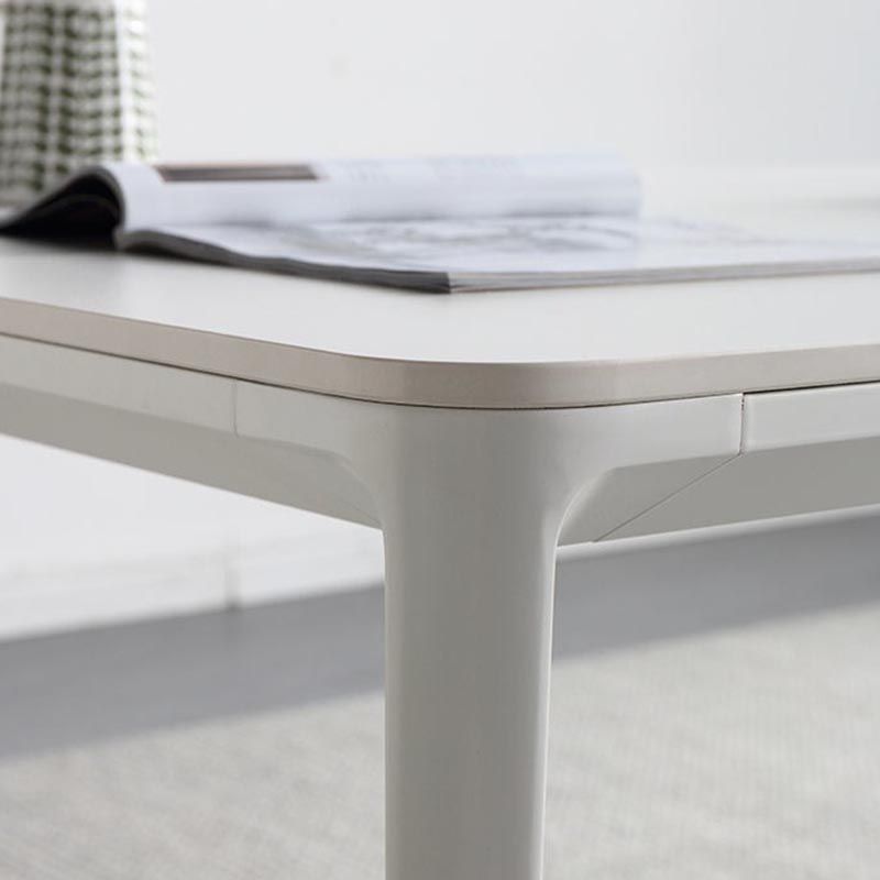 Modern White Stone Table 4 Legs Rectangle Dining Table for Kitchen
