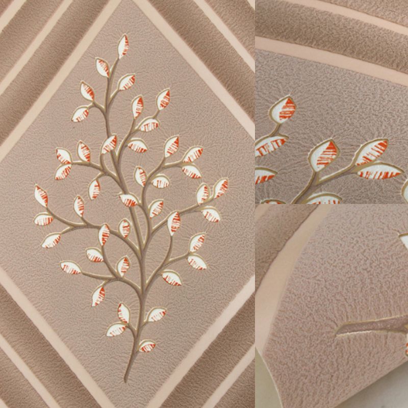 Botanical Rhombus Patterned Wallpaper Roll Modern Flock Wall Decor for Living Room