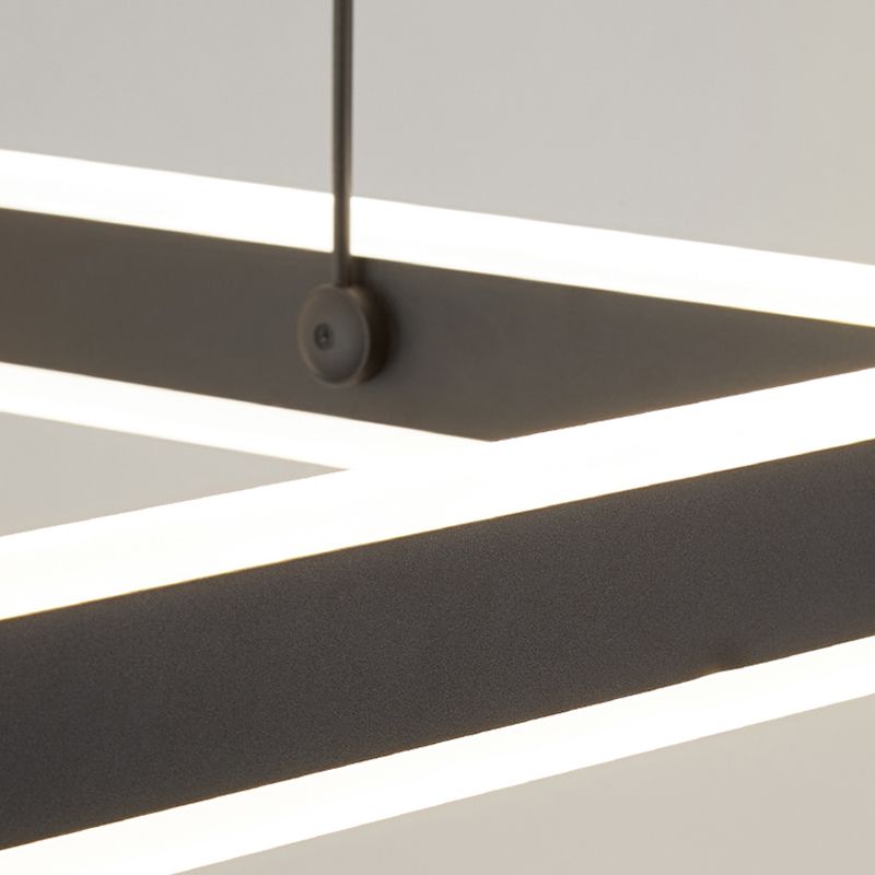 Square LED Chandelier Modern 2-Layer Hanging Pendant Lights with White Acrylic Shade