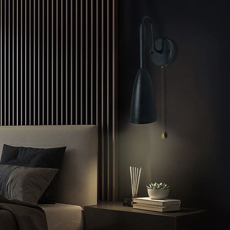 Industrial Wood Wall Sconce Cone Shape Wall Light with Metal Shade for Living Room