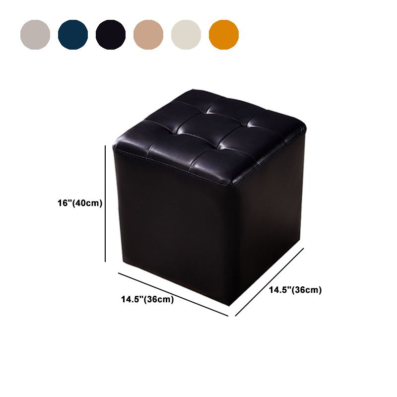 Modern Genuine Leather Ottoman Tufted Detail Square Stool Ottoman