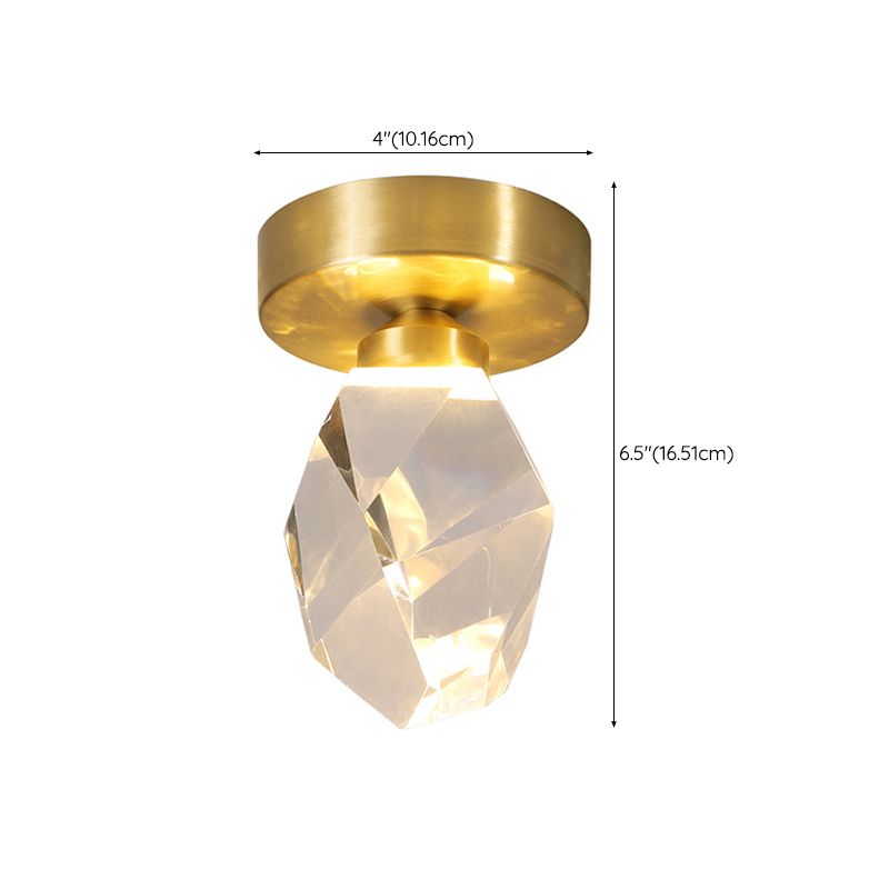 Geometric Shape Crystal Flush Light Modern 1 Light Flush Mount Ceiling Lights in Brass