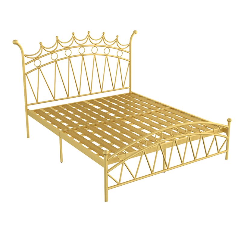 Crown Glam Headboard Bed Open-Frame Metal Bed With Footboard
