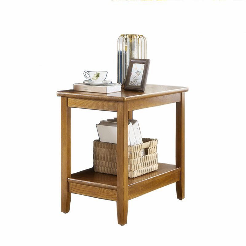 Modern Square Wood 4 Legs End Table with Shelf for Living Room