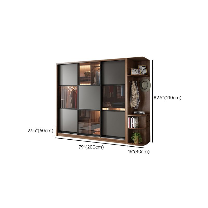 Brown and Gray Storage Cabinet Modern Sliding Door Cabinet with Drawers