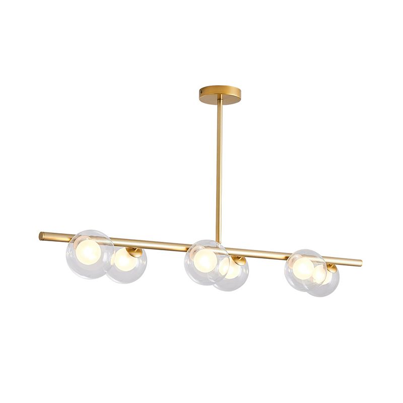 Bubble Clear Glass Island Ceiling Light Modern Style 5/6 Lights Black/Gold Finish Pendant Light Fixture for Dining Room