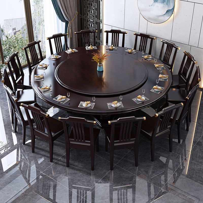 Round Solid Wood Dining Table Modern Turntable Furniture with Pedestal Base