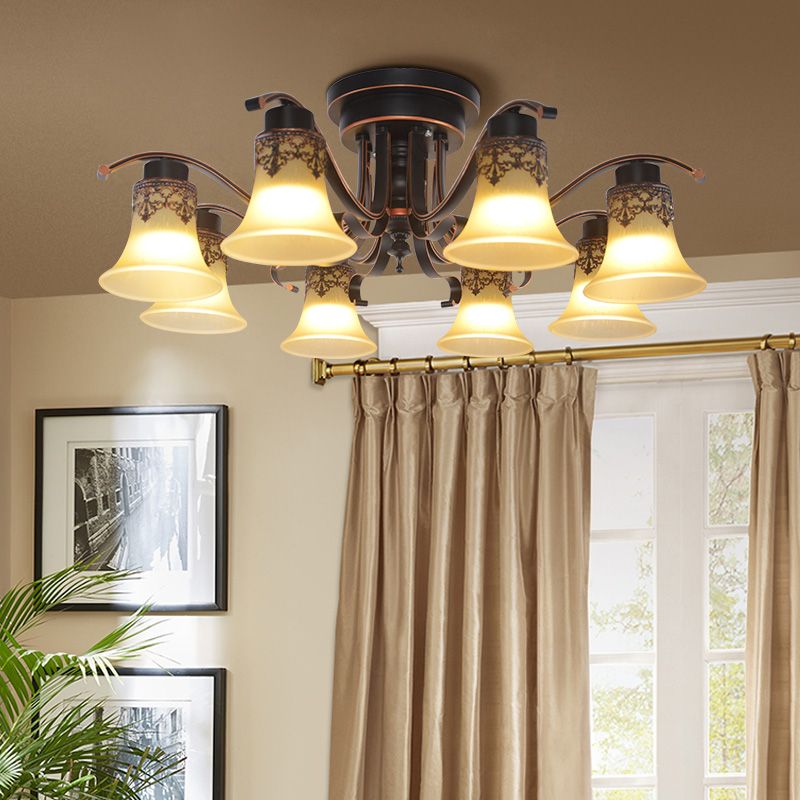 Decorative Bell Flush Lightture Glass Flush Mount Lights en noir pour le salon