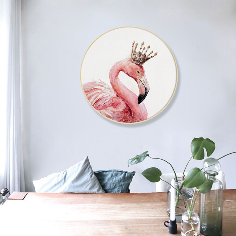 Flamingo with Crown Wall Art Print Nordic Style Animal Canvas in Pink for Bedroom