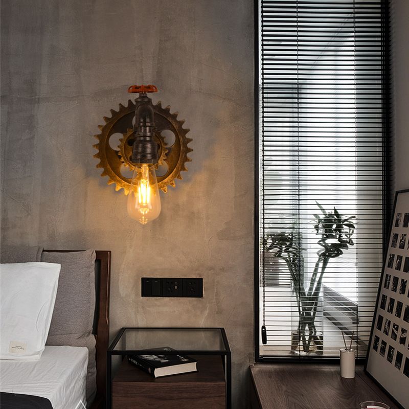 Industrial Metal Wall Light Gear Shape Water Pipe Wall Sconce for Cafe