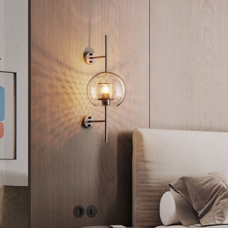 Iron Wall Armed Sconce Minimalist Clear Glass Shade Wall Lighting Fixture
