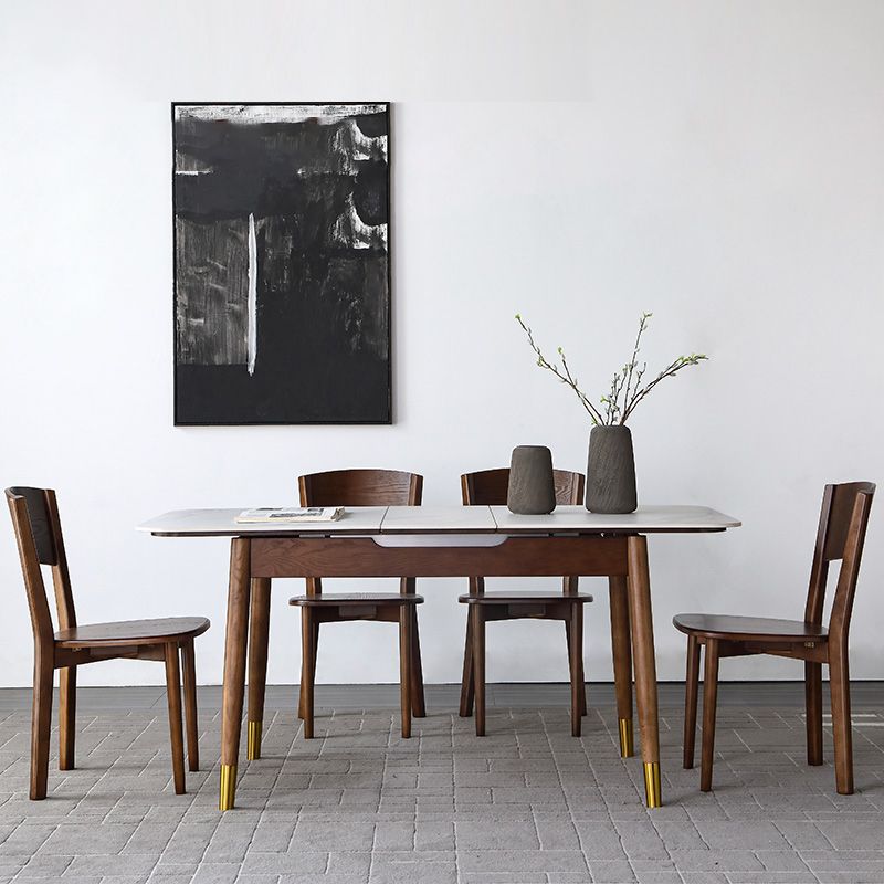 Contemporary Style Sintered Stone Dining Table with Built-in Storage Layer and 4 Legs Base