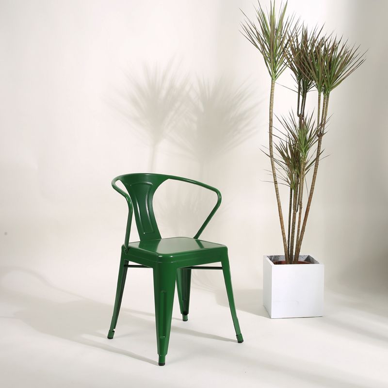 Industrial Dining Armchairs with Metal Legs Slat Back Dining Arm Chair for Coffee Bar
